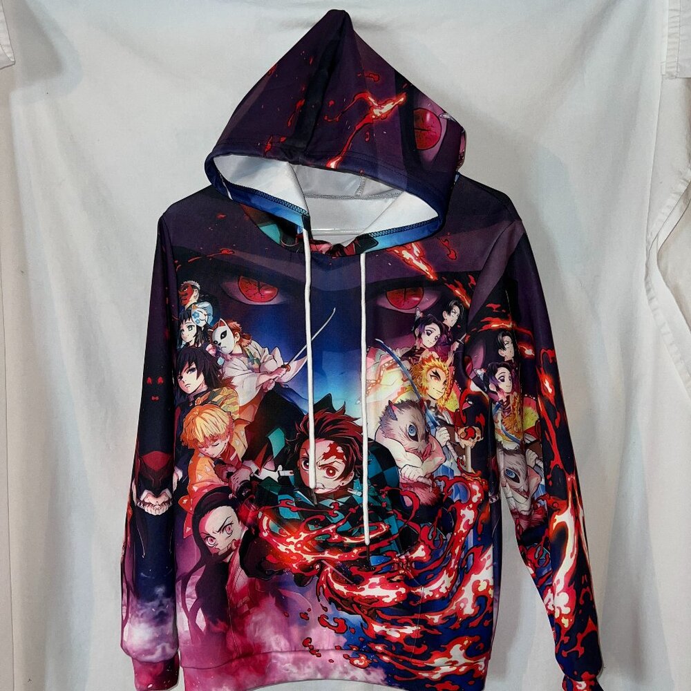 Demon Slayer Anime Polyester Fire Theme Pullover Hoodie Sweatshirt Size Medium
